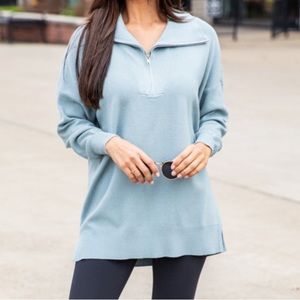 NWOT- Pink Lily- Pulling Heartstrings Quarter Zip Pullover Sweater- Size Large